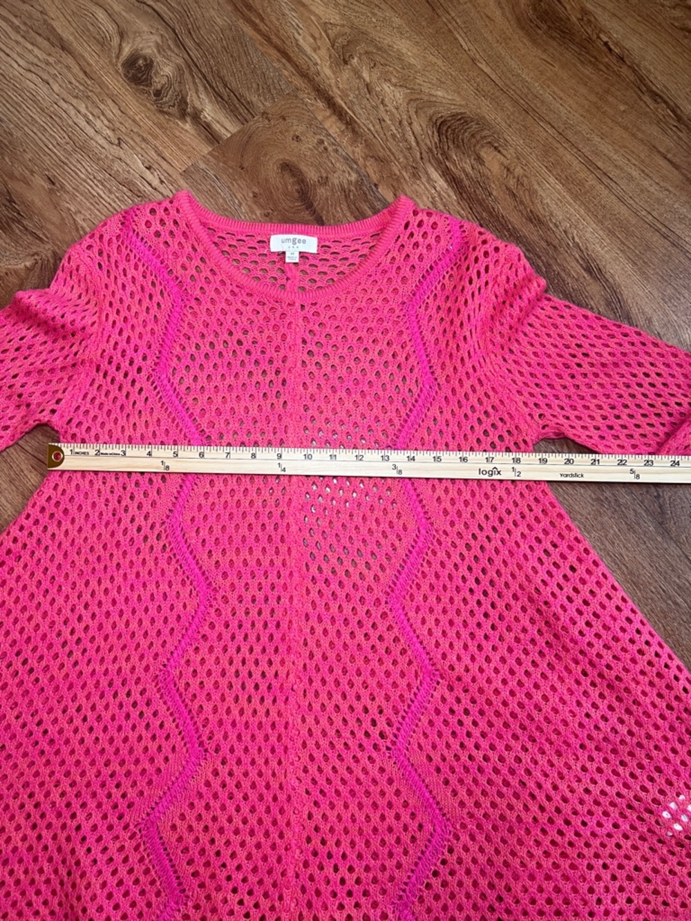 Umgee Hot Pink Open Knit Tunic Sweater Cover Up Medium Boho - Picture 8 of 11